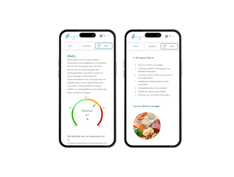 Het resultaat van jouw HbA1c bloedsuiker test op een mobiele telefoon