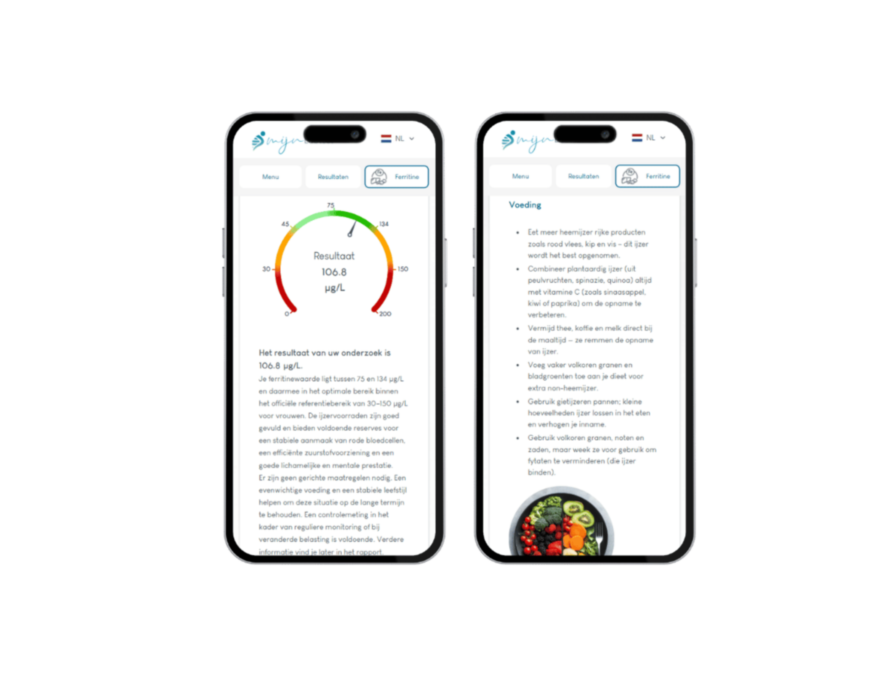 Het rapport visueel op een mobiele telefoon. De ferrtine test uitslag is duidelijk te lezen op een telefoon of laptop Het rapport visueel op een mobiele telefoon. De ferrtine test uitslag is duidelijk te lezen op een telefoon of laptop