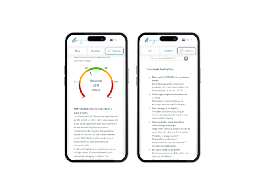 Je vitamine D 1.25 oh testresultaat ziet er zo uit op je mobiele telefoon