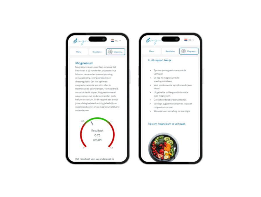 Het resultaat van de magnesium tekort test is eenvoudig af te lezen vanaf elk device. Het resultaat van de magnesium tekort test is eenvoudig af te lezen vanaf elk device.