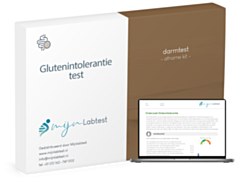 Verpakking van de darmtest zelftest voor glutenintolerantie, een thuistest om glutenintolerantie te detecteren.
