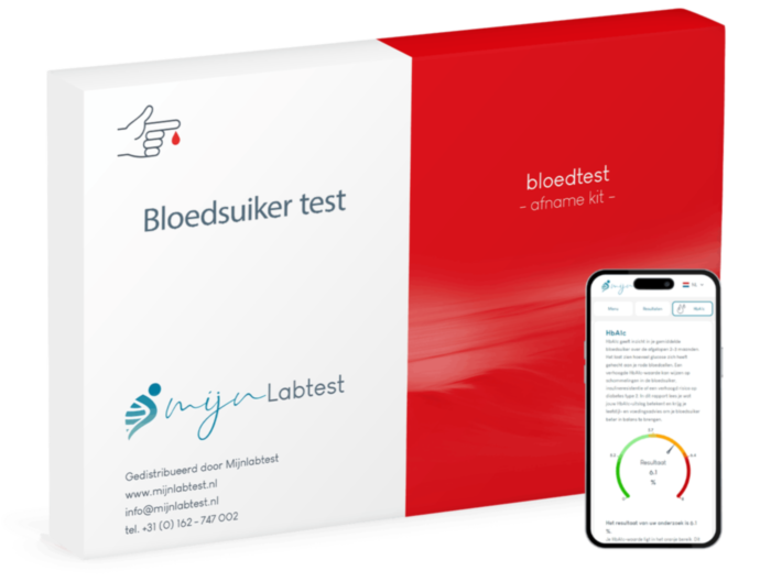het HbA1c bloedsuiker bloedonderzoek wordt afgenomen met een eenvoudige test kit die we per brievenbuspakketje naar je opsturen