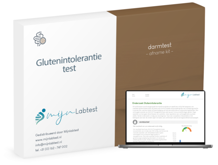Verpakking van de darmtest zelftest voor glutenintolerantie, een thuistest om glutenintolerantie te detecteren.
