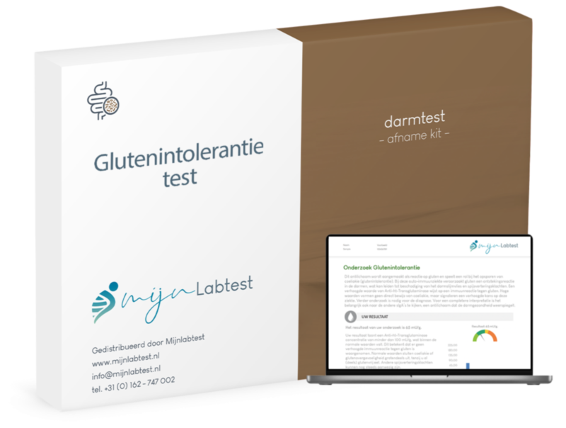 Verpakking van de darmtest zelftest voor glutenintolerantie, een thuistest om glutenintolerantie te detecteren.
